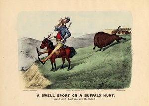 En fantastisk sport på en buffeljakt, publicerad av Currier und Ives, 1882.